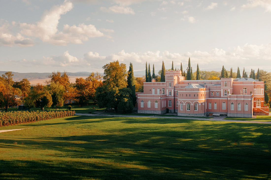 Château Mukhrani above its vineyards in autumn